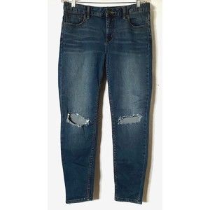 Free People Jeans Womens 28 Blue Medium Wash Skinny Distressed Knees READ